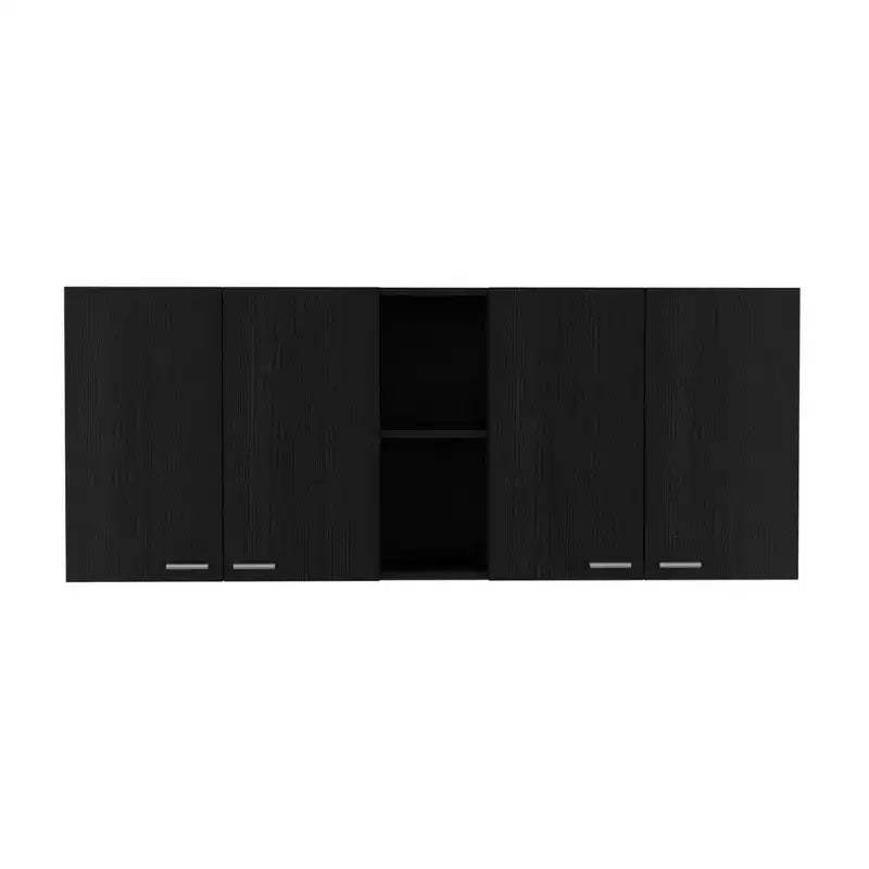 HomeRoots 59 Black Wood Wall mounted Accent Cabinet With Five Shelves