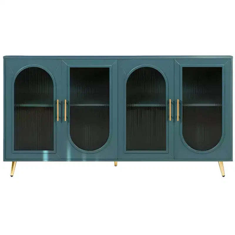 HomeRoots 60 Teal Blue Ribbed Texture Sideboard with Four Doors