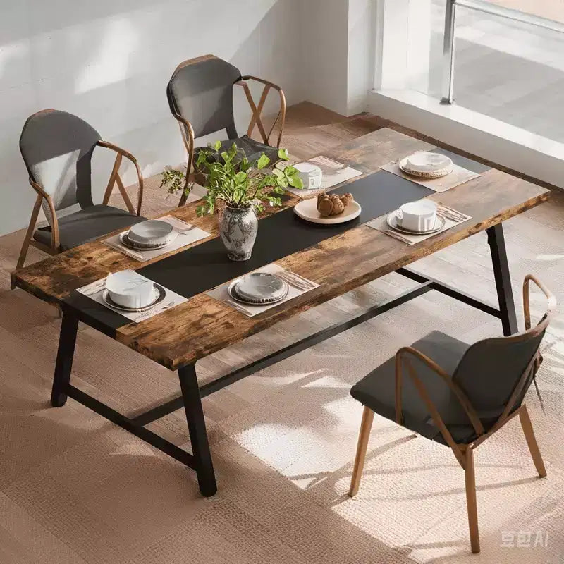 MAYEERTY 71 Inch 6-8 Person Dining Table, Rustic Brown & Black Multifunctional Table for Kitchen, Office & Conference