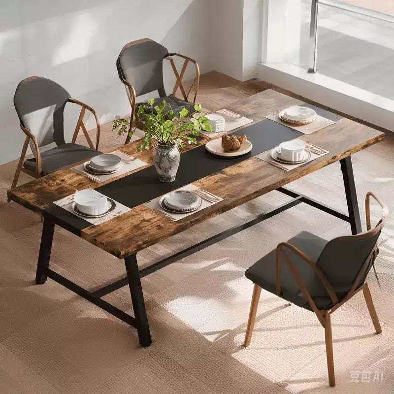 MAYEERTY 71 Inch 6-8 Person Dining Table, Rustic Brown & Black Multifunctional Table for Kitchen, Office & Conference