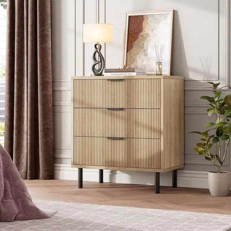 Modern Fluted 3/5/6 Drawer Dresser with Metal Legs, Wood Chest of Drawers Storage Cabinet, Nightstand Organizer for Bedroom, Entryway, Hallway