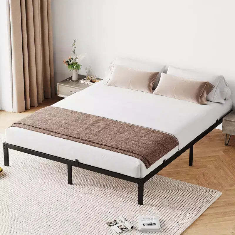 Bed Frame No Box Spring Needed, Heavy Duty Platform Metal Bed Frame with Metal Slats and Under Bed Storage, Easy Assembly, Black