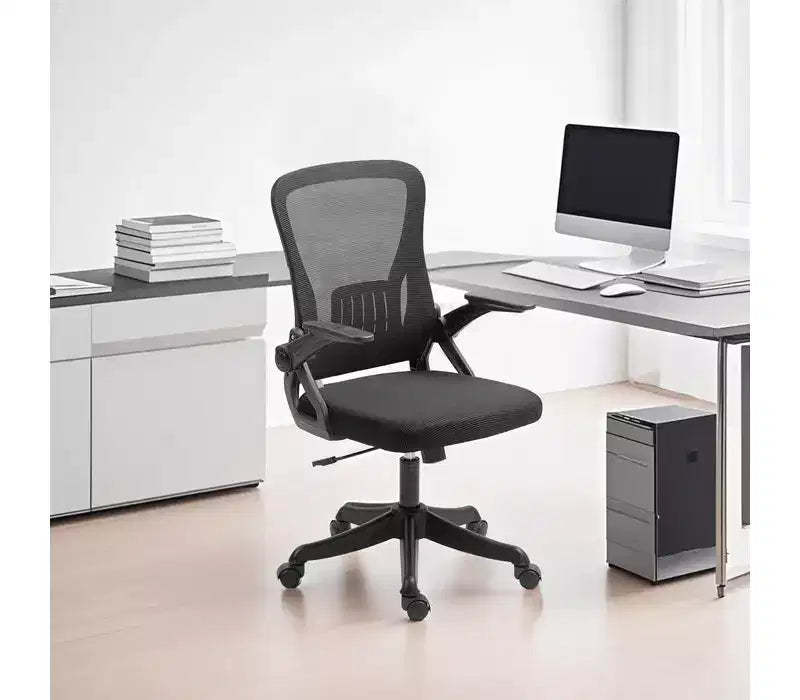 Ergonomic Office Chair with Flip-Up Armrests & Lumbar Support  Adjustable Swivel Desk Chair with Padded Seat, Mesh Back (Black)