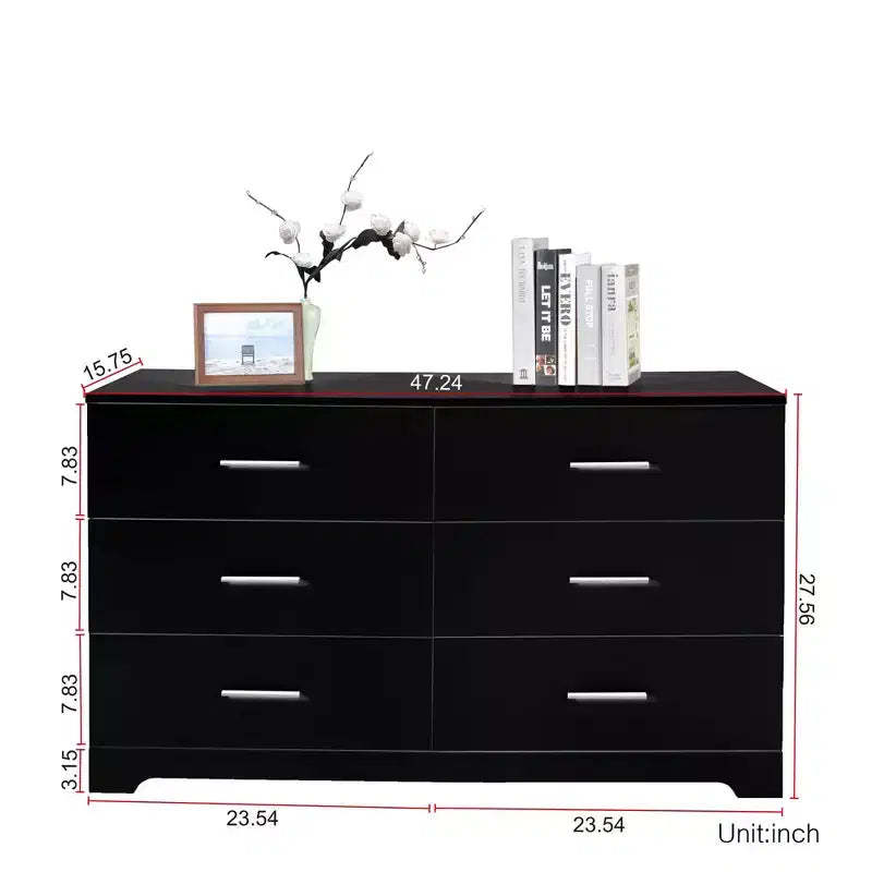 Karl Home 6-Drawer Black Particle Board 47.24in. W Chest of Drawer
