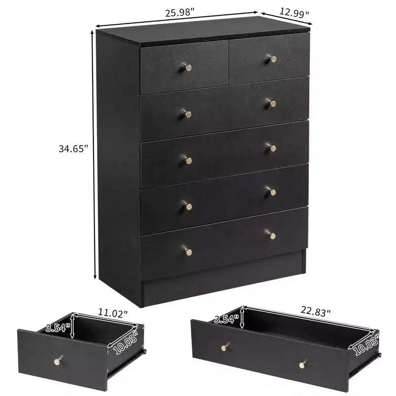 Karl Home 6-Drawer Black Particle Board 25.98in. W Chest of Drawer