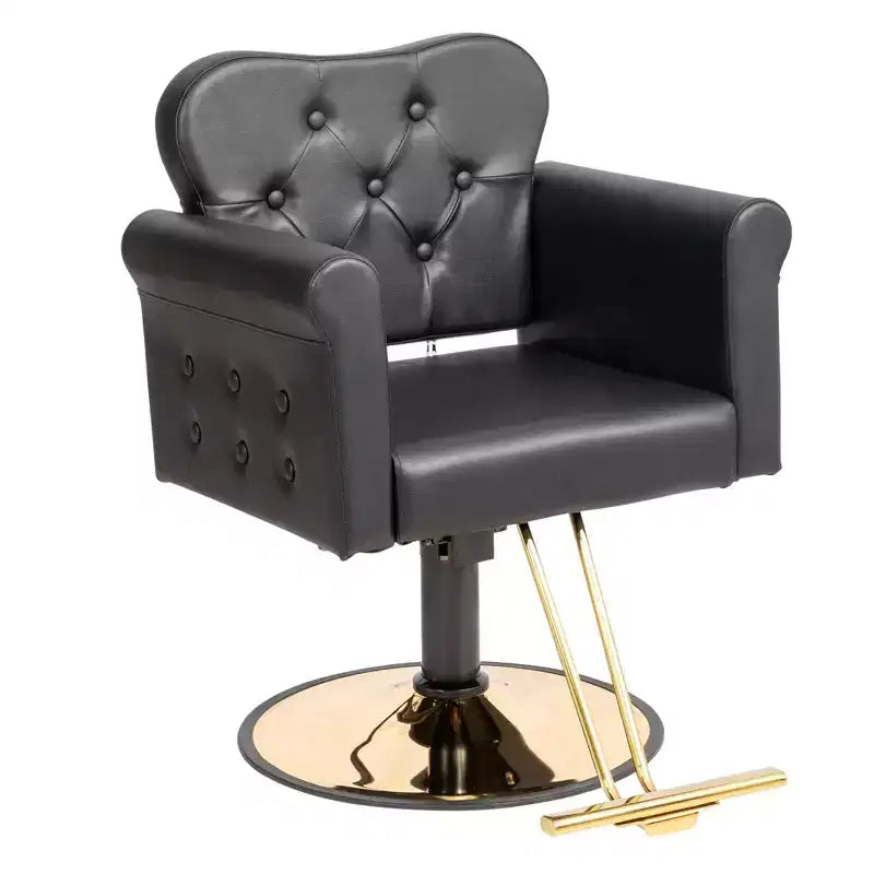 Karl Home Black Gold Heavy Duty Hydraulic Swivel Hair Stylist Salon Chair with Button Tufting