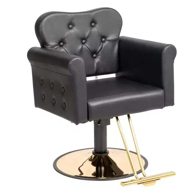 Karl Home Black Gold Heavy Duty Hydraulic Swivel Hair Stylist Salon Chair with Button Tufting