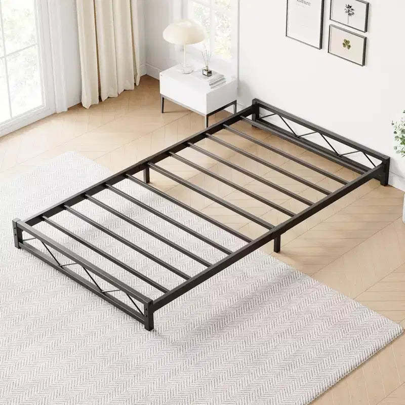 6 Inch Metal Platform Bed Frame with Wavy Pattern, Bed Frame with Steel Slat Support