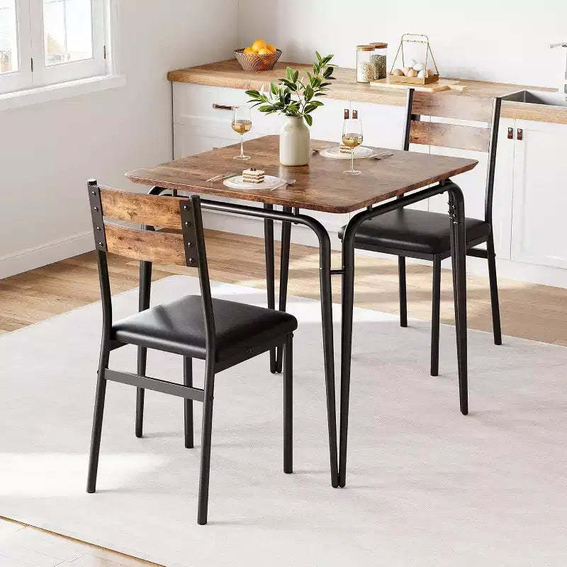 Vintage 3-Piece Apartment Dining Set for 2 - Space-Saving Square Table & 2 Chairs, Small Kitchen/Diner Set for Compact Spaces