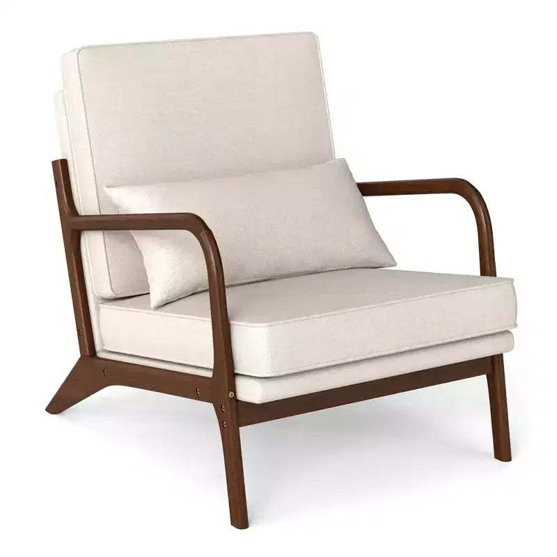 Costway 1/2 PCS Modern Accent Chair Upholstered Leisure Armchair with Rubber Wood Armrests & Legs