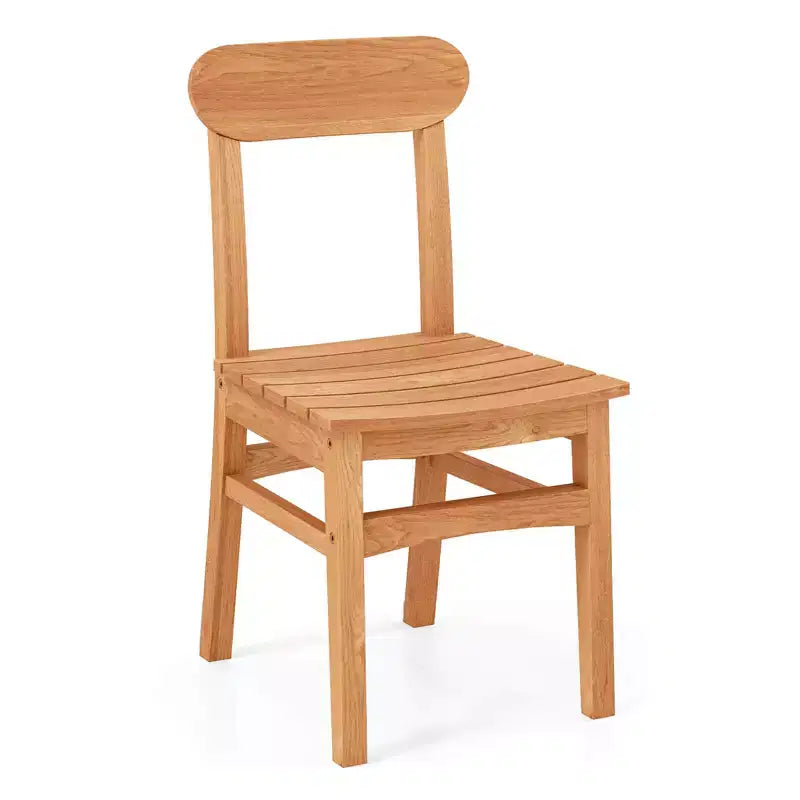 Costway 1/2 PCS Patio Teak Wood Chair Wooden Armless Dining Chair with Slatted Seat