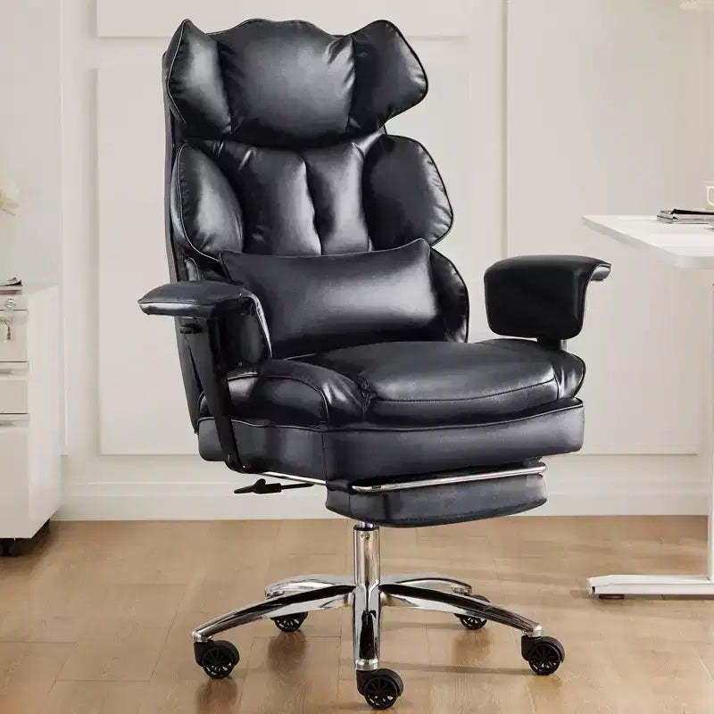 MAYEERTY Chair Exec Home Office Ergonomic High Back with Footrest Lumbar Reclining Height Adjustable PU Leather Swivel Chair with Wheels White