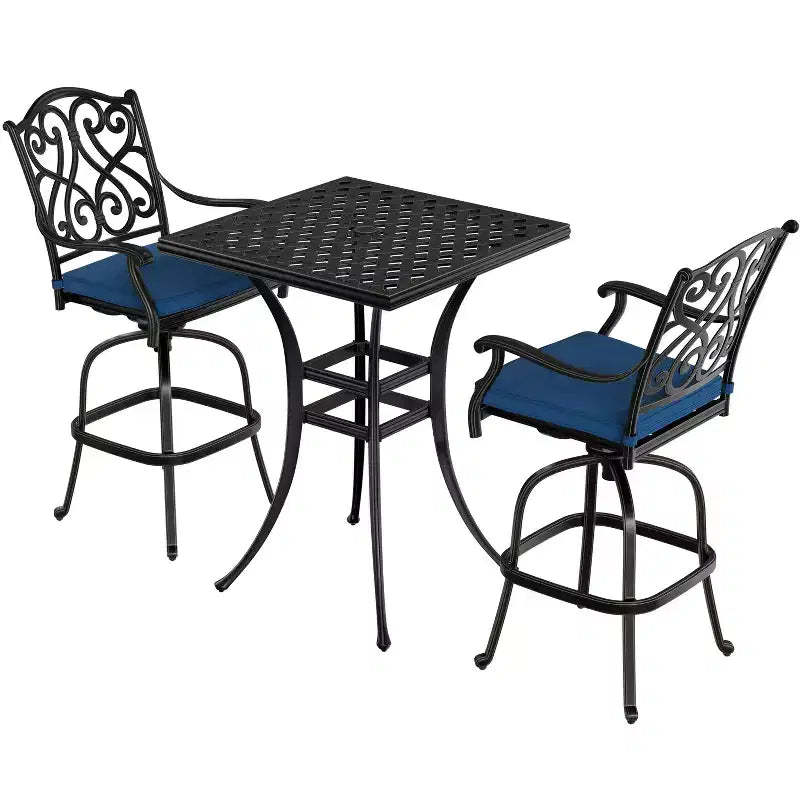 CLIHOME 3-Piece Cast Aluminum Bar Height Patio Set with Sofa Cushions