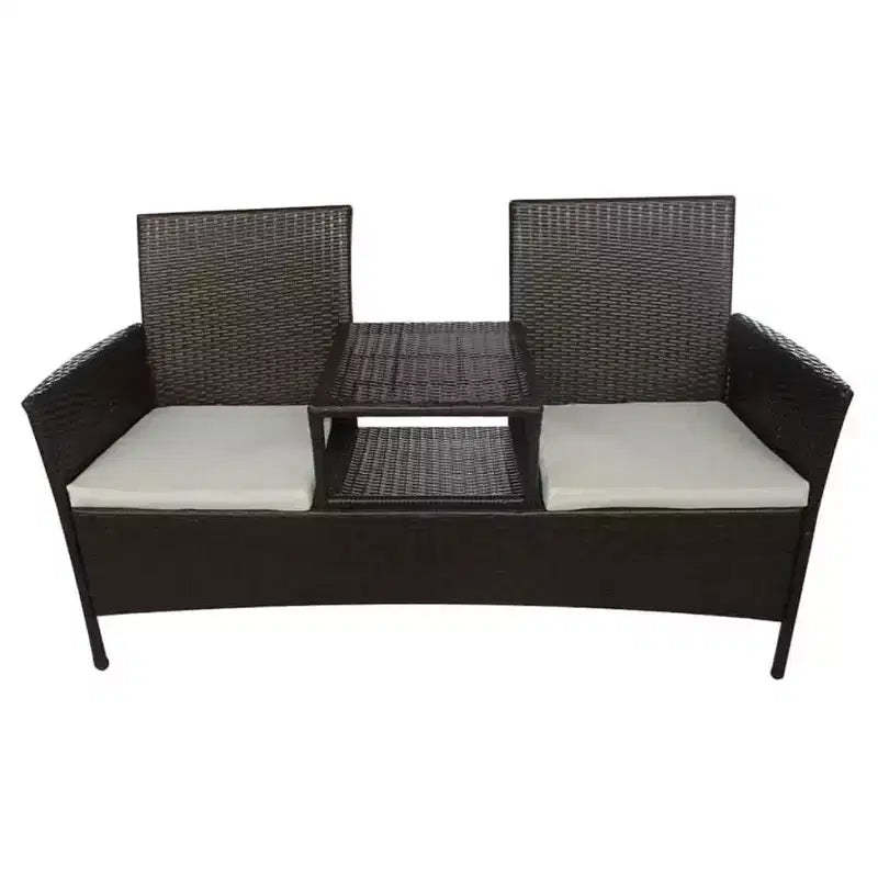 vidaXL 2-Seater Patio Sofa Outdoor Bistro Set with Tea Table Poly Rattan Brown