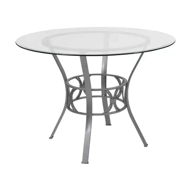 Emma and Oliver 42 Round Glass Dining Table with Metal Frame