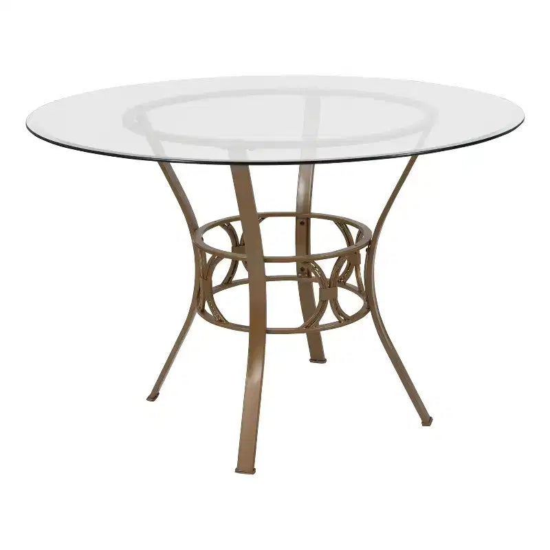 Emma and Oliver 45 Round Glass Dining Table with Metal Frame