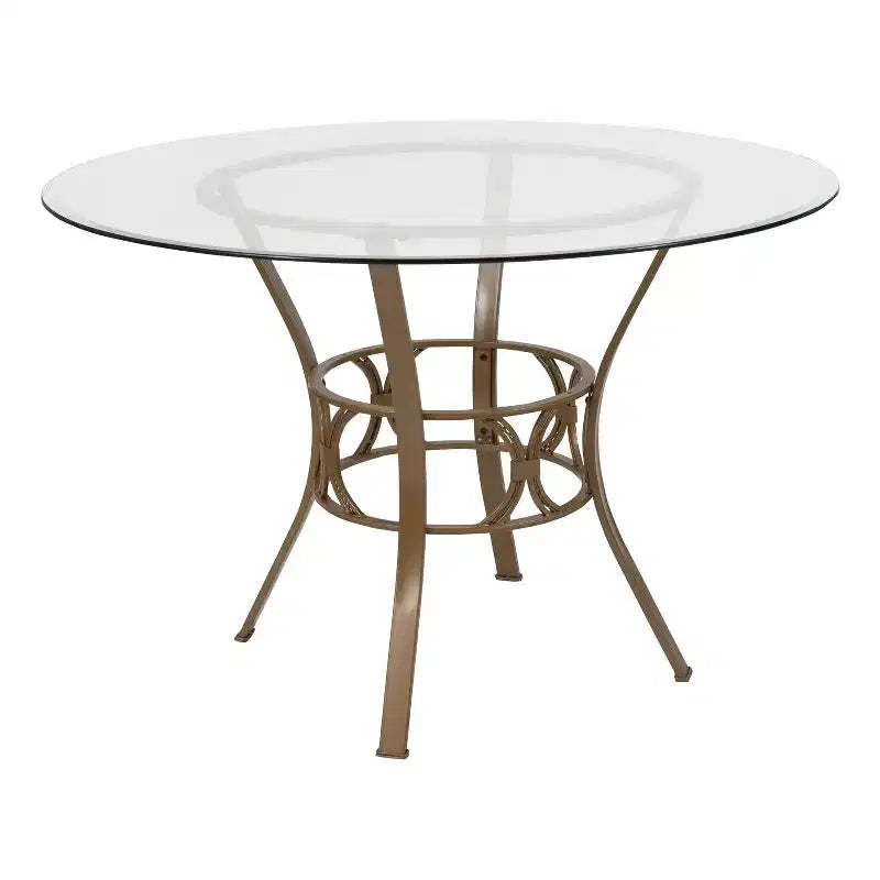Emma and Oliver 45 Round Glass Dining Table with Metal Frame