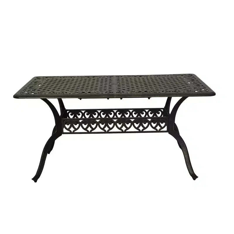 CLIHOME 59 Outdoor Cast Aluminum Rectangular Dining Table with Umbrella Hole