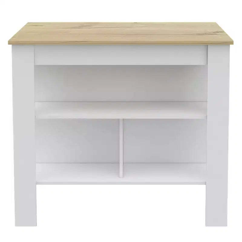 HomeRoots White and Oak 41 Kitchen Island With Storage