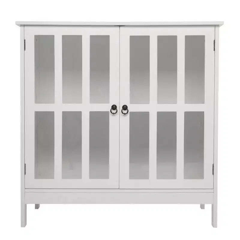 Karl Home Transparent Door Free Standing Accent Storage Cabinet For Kitchen Dining White