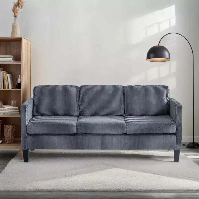 MAYEERTY L Shaped Sofa with Padded Corduroy Modern Luxury Appearance for Living Room Gray
