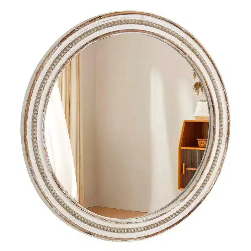 MAYEERTY 24 Round Wood Decorative Mirrors for Wall Decor, Rustic Circle Mirror for Bedroom Living Room Office with Beads
