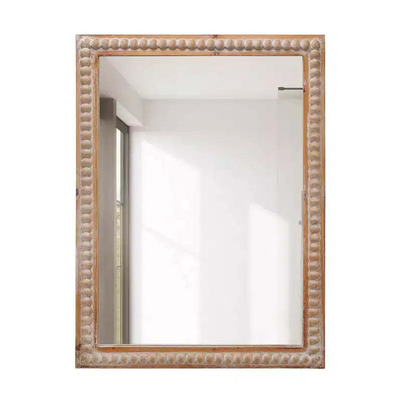 MAYEERTY 30 Wood Framed Decor Mirror Wall Mounted Rectangle Mirror for Bathroom Vanity Living Room Bedroom with Beading