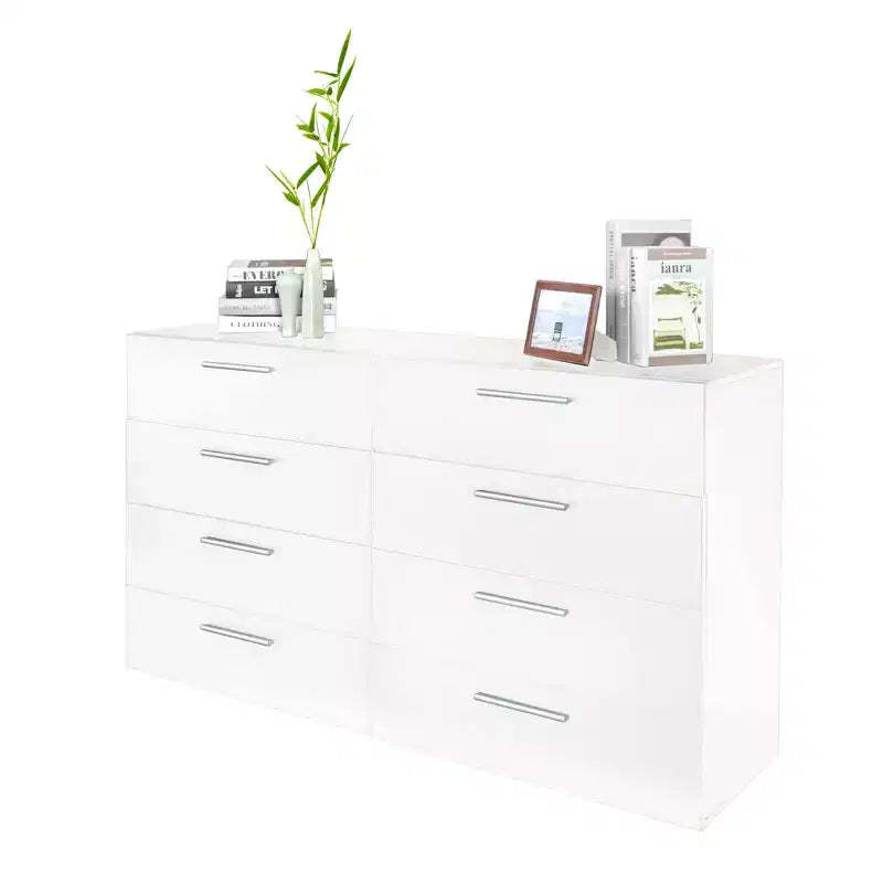 Karl Home 8-Drawer White Particle Board 47.24in. W Chest of Drawer