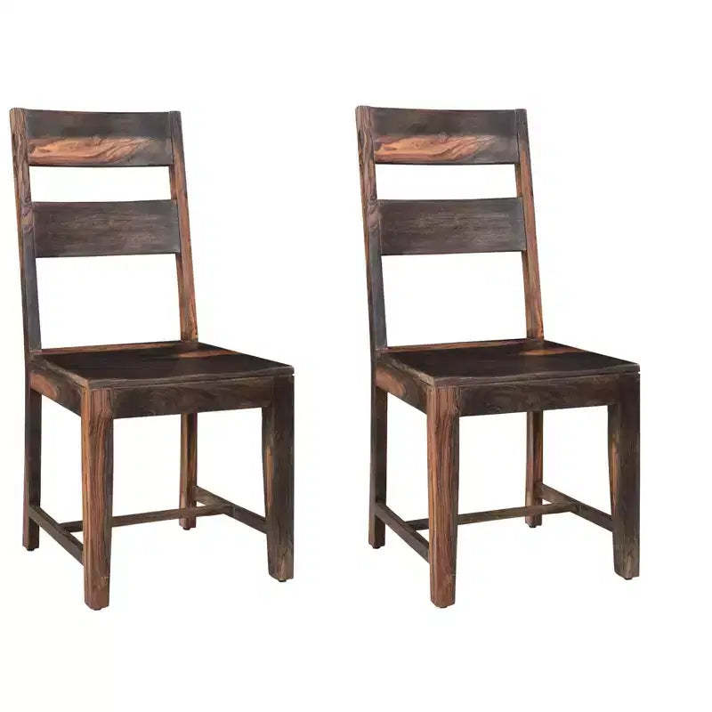 HomeRoots Set of Two Dark Brown Solid Wood Ladder Back Dining Side Chairs