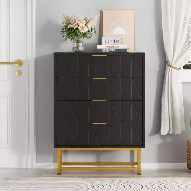 4 Drawer Dresser for Bedroom, Modern Wooden Dresser Chest with Metal Legs for Bedroom, Hallway and Living Room
