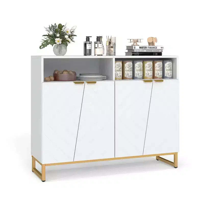 Costway 40 Buffet Storage Cabinet with 4 Doors & Adjustable Shelves Anti-Tipping Kits