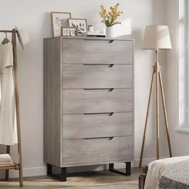 WhizMax Freestanding Elegant Tall Storage Dresser with 5 Ample Drawer Space