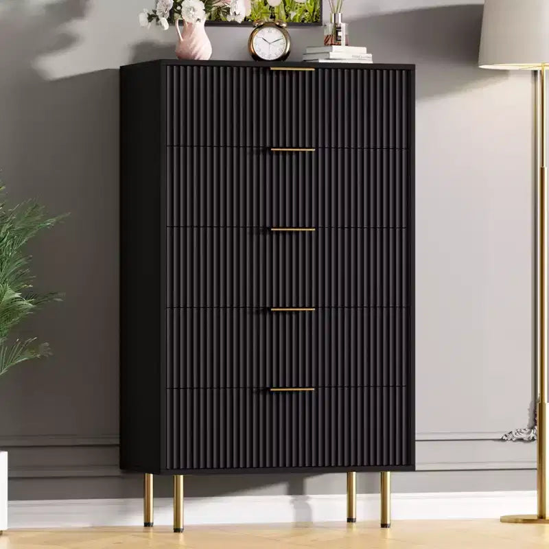 Zstar 5 Drawer Dresser with Wide Drawers, for Living Room, Closet, Hallway,Entryway