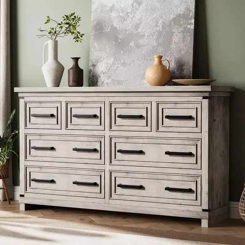 Zstar Rustic Wood Dresser for Bedroom, Chest of Drawers Storage Cabinet with Metal Handle