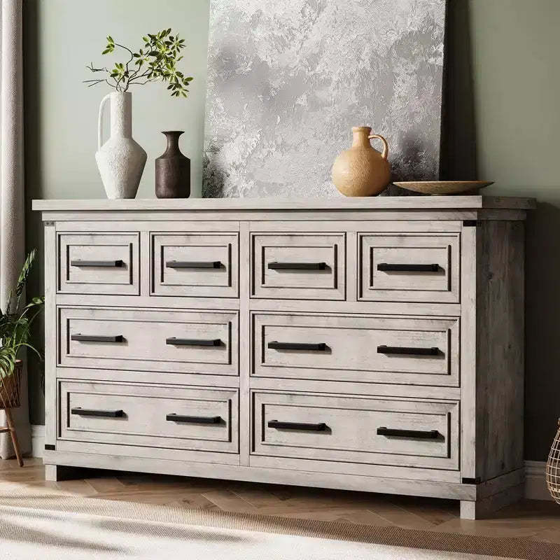 Zstar Rustic Wood Dresser for Bedroom, Chest of Drawers Storage Cabinet with Metal Handle
