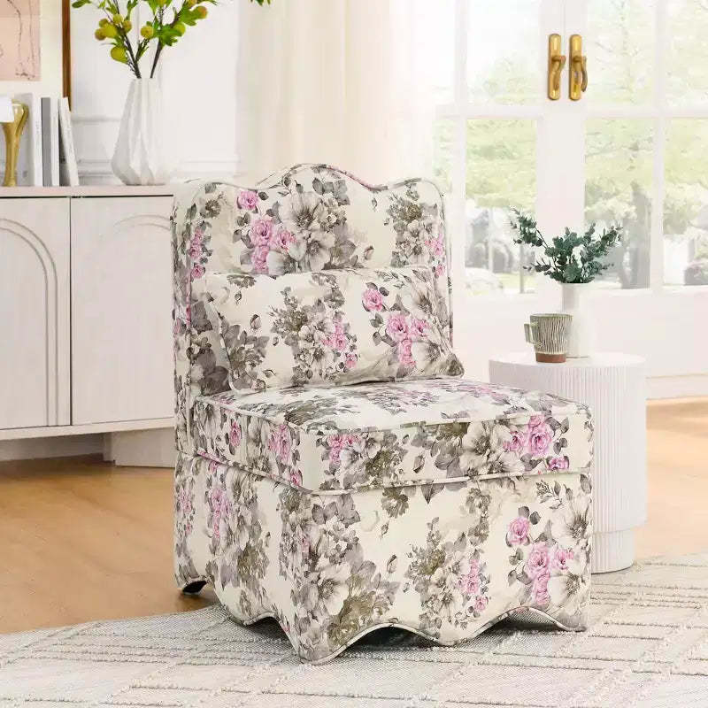 Flannel Single Dining Chair With Soft Seat Cushion And Backrest, No Armrests, Matching Pillow Can Be Used As Waist Cushion