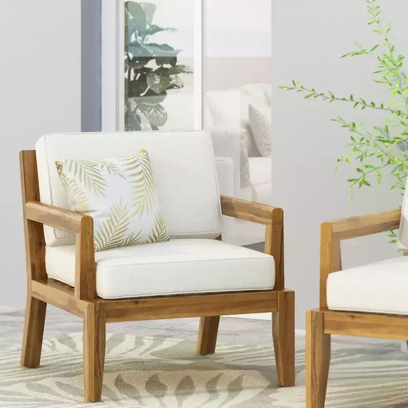 Okak Boho Patio Accent Chairs Upholstered Club Chairs,Set of 1/2,Outdoor Acacia Conversation seat for Porch,Garden&Backyard,400lbs Max