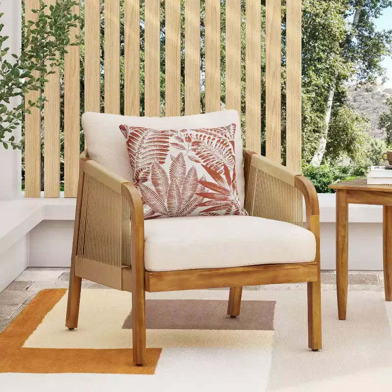 Okak Boho Acacia Patio Acent Chairs/Patio Furniture Set,Wicker Rattan Club Chairs,Set of 1/2/3,Outdoor Conversation Seating for Patio,600lbs Max