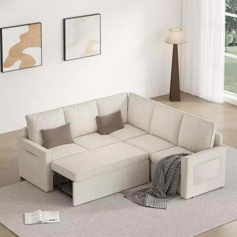 Dyonery L-shaped modular sofa, with pull-out bed, high-quality linen modular modular sofa, 78-inch convertible sleeping sofa bed, living room sofa