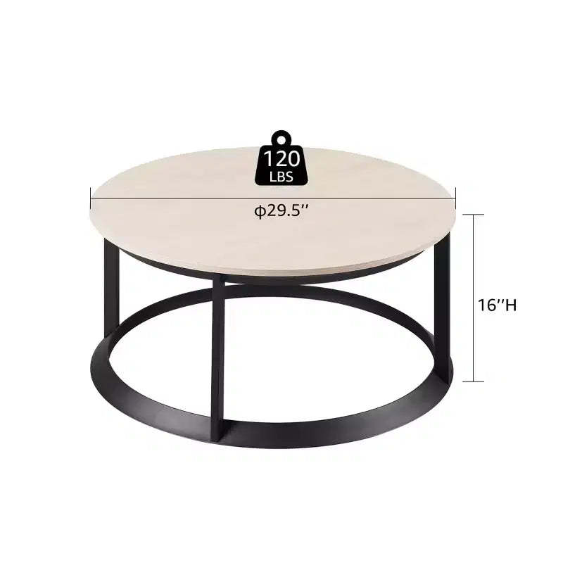 Rosary Blenn Round Coffee Table  Triangular Metal Frame