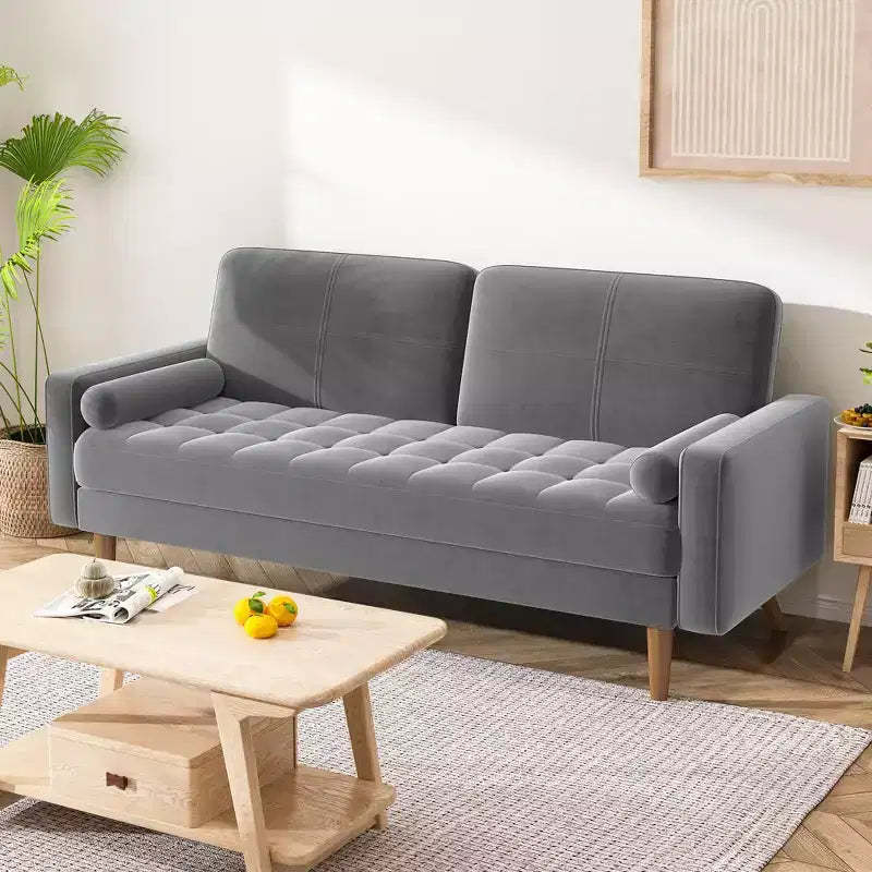 Dyonery 68 Sofa Velvet Loveseat Couch Mid Century Modern Sofa Couch with Solid Wood Legs