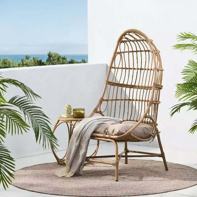 Okak 16 Patio Egg Chair PE Rattan Wicker Accent Chair,Oversized Relaxing Chair for Porch,Garden&Backyard,Modern&Rustic Lounge Chair
