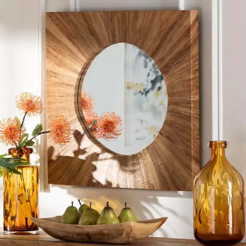 bali & pari Mosa Bohemian Pealed Grasscloth Accent Mirror