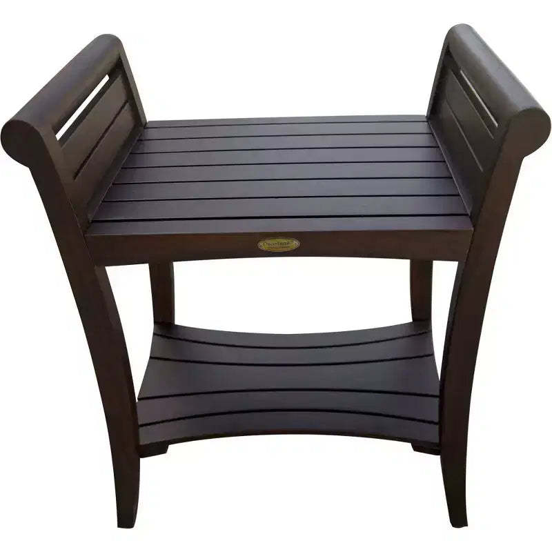HomeRoots Rectangular Teak Shower Bench With Shelf And Handles In Brown Finish