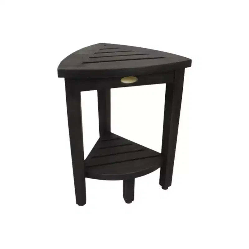 HomeRoots Mod Gray Teak 18 Curvilinear Corner Shower Bench With Shelf