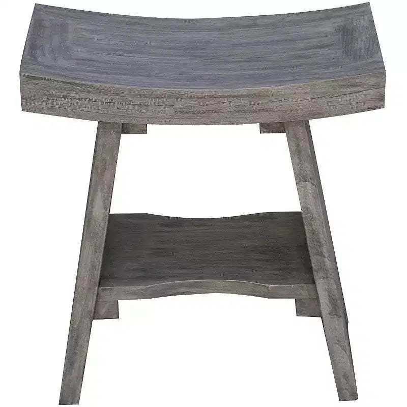 HomeRoots 18 Gray Solid Wood Rectangular Shower Bench With Shelf