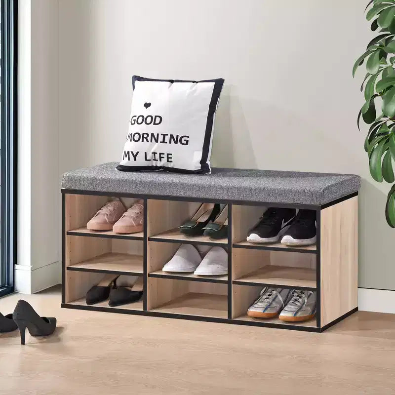 Kings Brand Furniture Shoe Bench With Cushion And 9 Cube Storage  Wood Shoe Organizer, Entryway Seating, Cushioned Bench