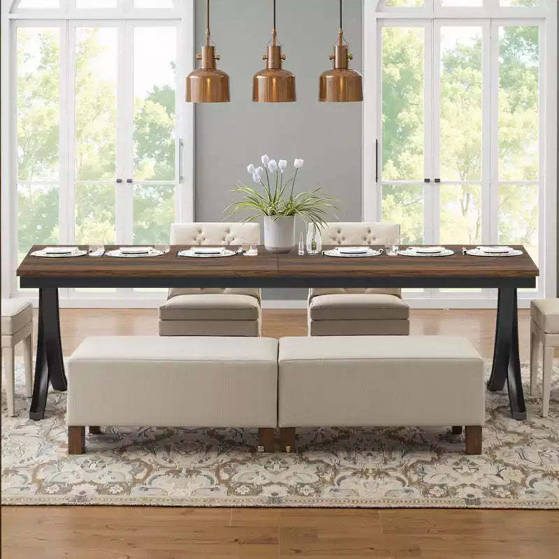 MAYEERTY 78 Rectangular Industrial Dining Table, 6-8 Seater, Heavy-Duty Metal Legs