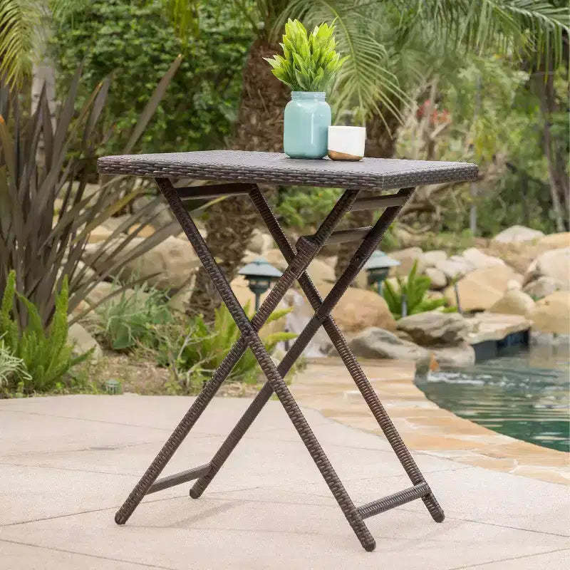GDFStudio Monteria Outdoor Wicker and Iron Folding Bar Table