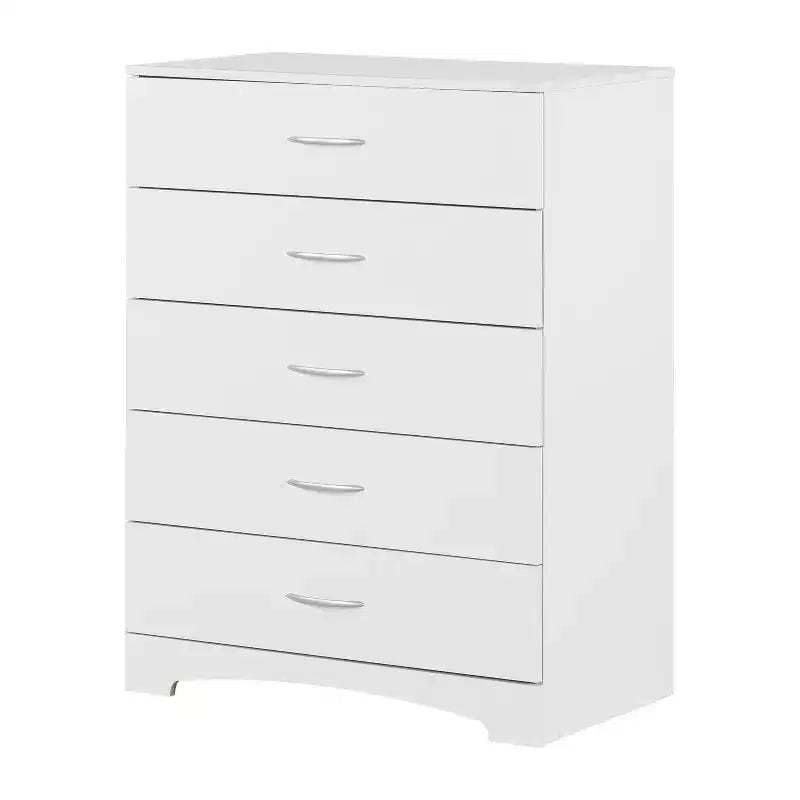 HomeStock 7 in.H Particle Board Vertical Dressers with 5 - Drawers in White Finish